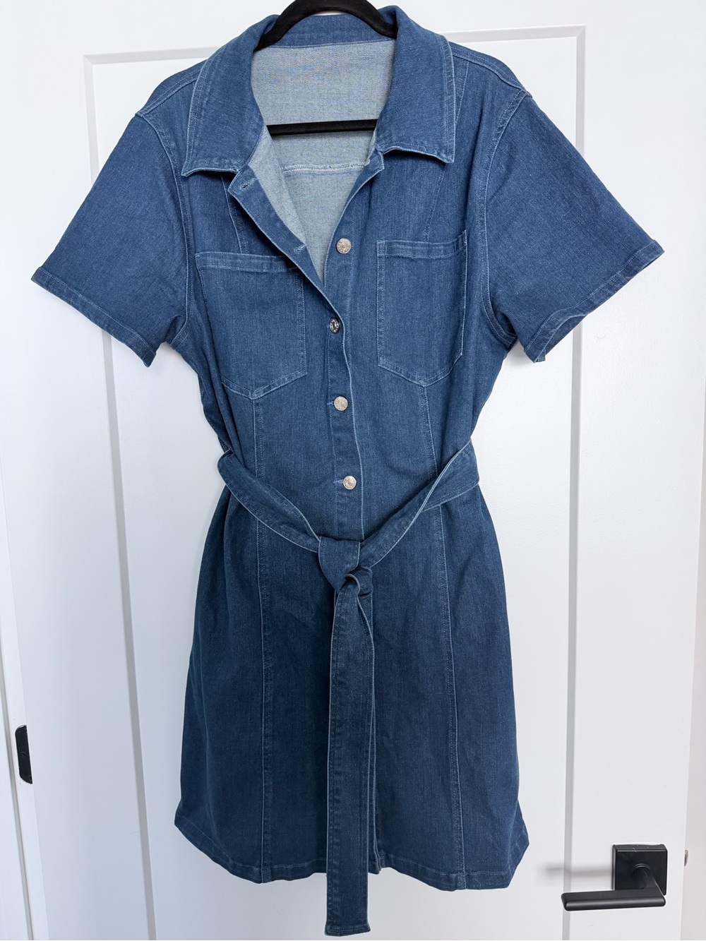Womens Denim Shirt Dress with Self Belt - Blue